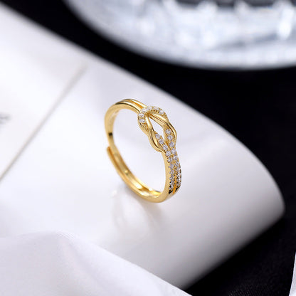 925 Interwoven Diamond Sterling Silver Ring Adjustable