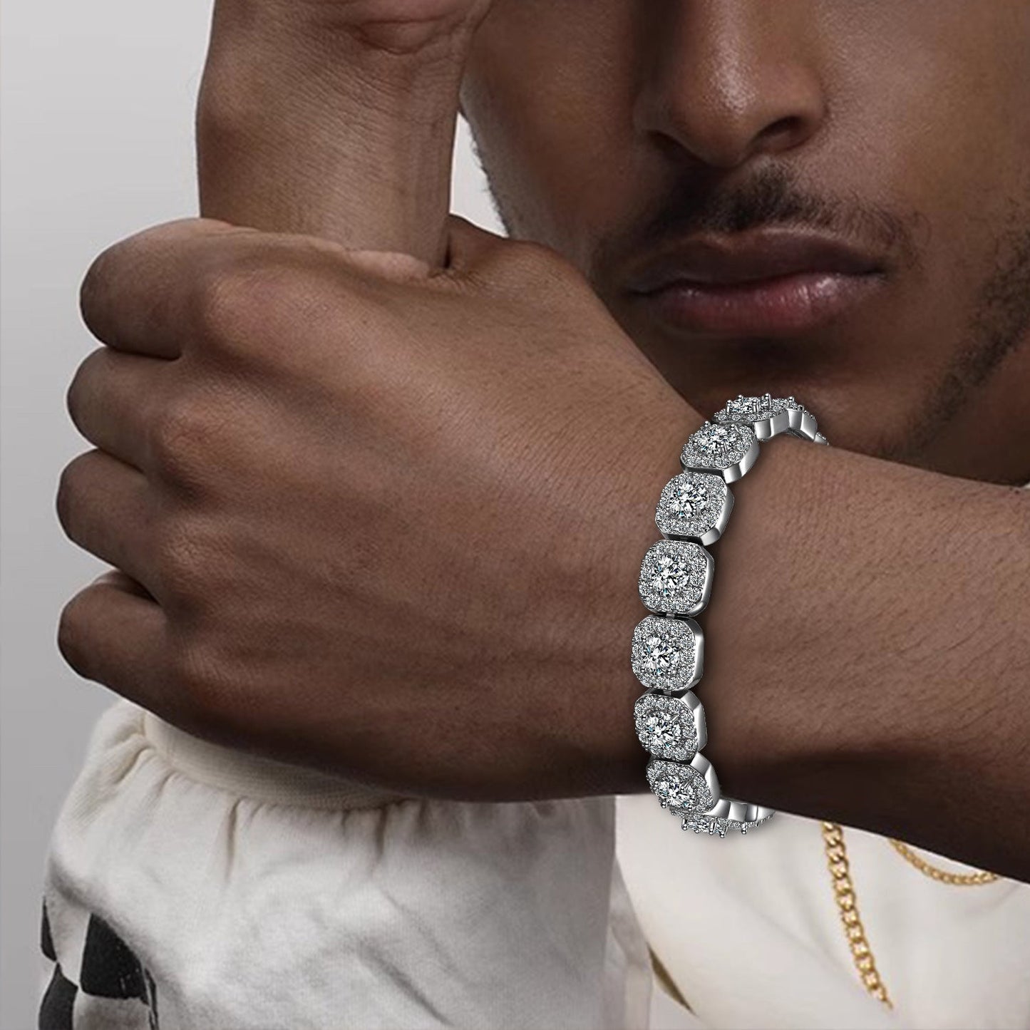 12mm Super Sparkling Zirconia Wide Face Tennis Bracelet Flip-Top Men's Jewelry