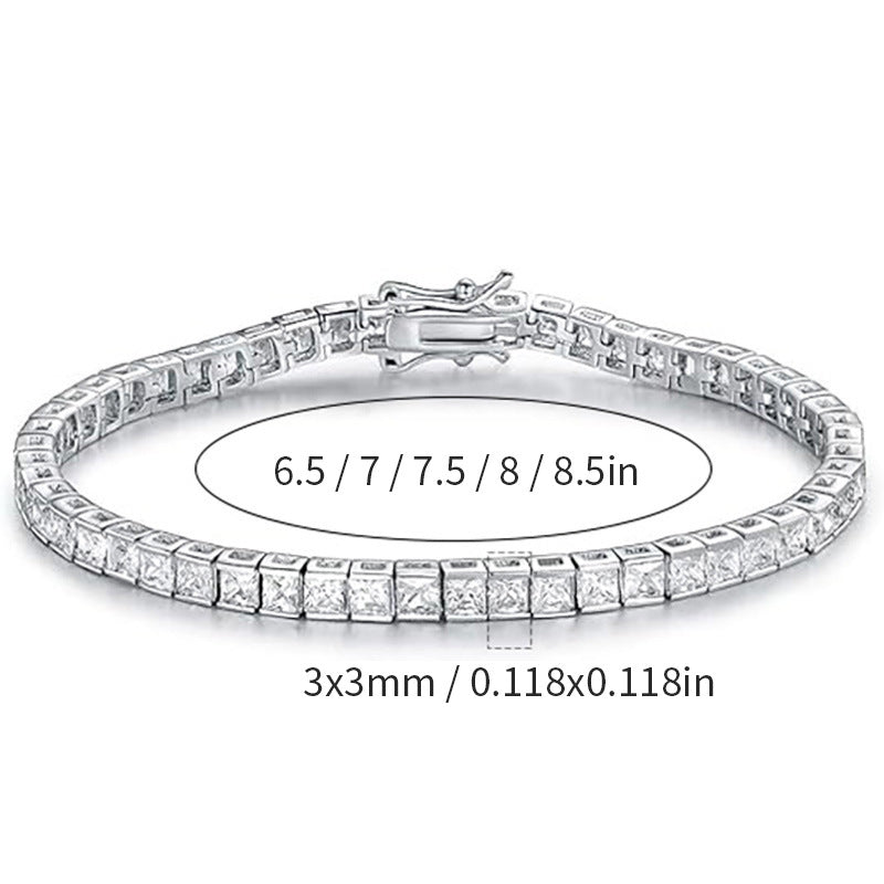 3x3 Square Zircon Tennis Bracelet with Figure-Eight Clasp, Unisex