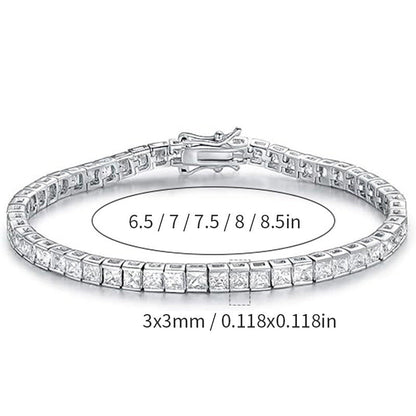 3x3 Square Zircon Tennis Bracelet with Figure-Eight Clasp, Unisex