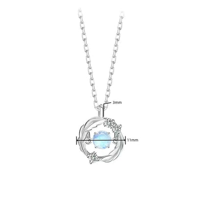 S925 Circular Feather Blue Diamond Pendant Silver Necklace