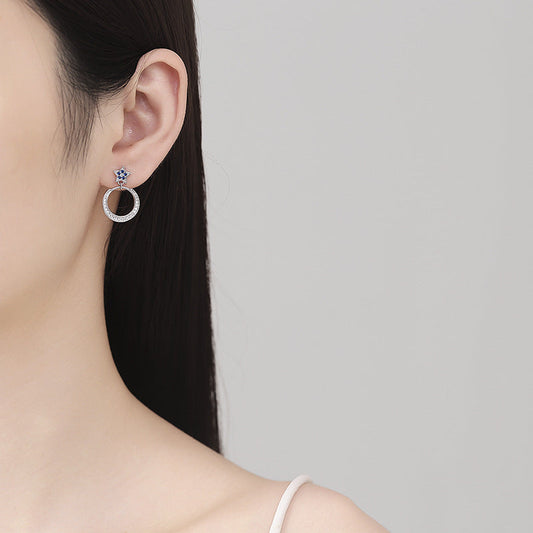 925 Sterling Silver Star Moon Earrings with Diamonds