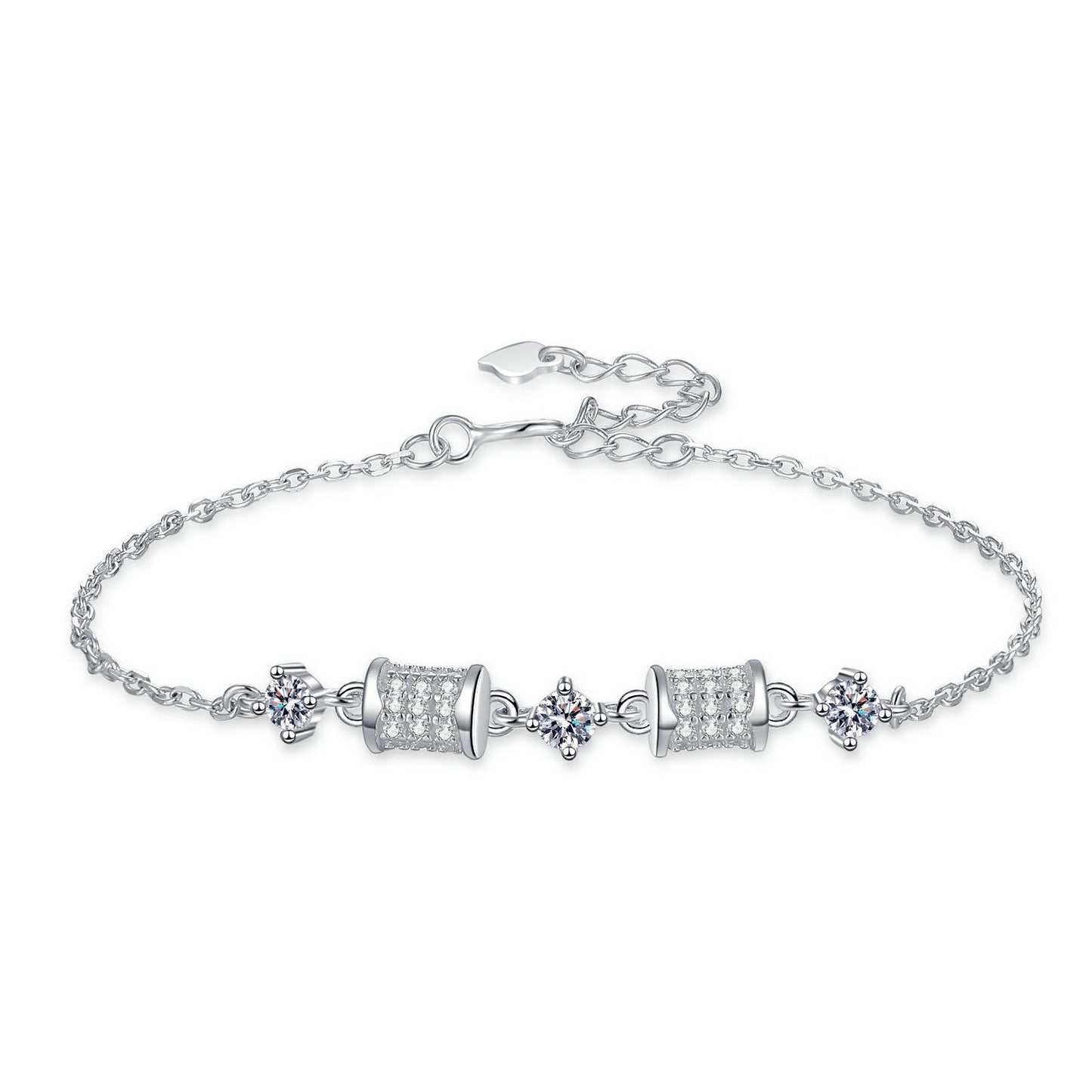 Adjustable Sterling Silver Diamond Bracelet with Peach-Shaped Endpiece