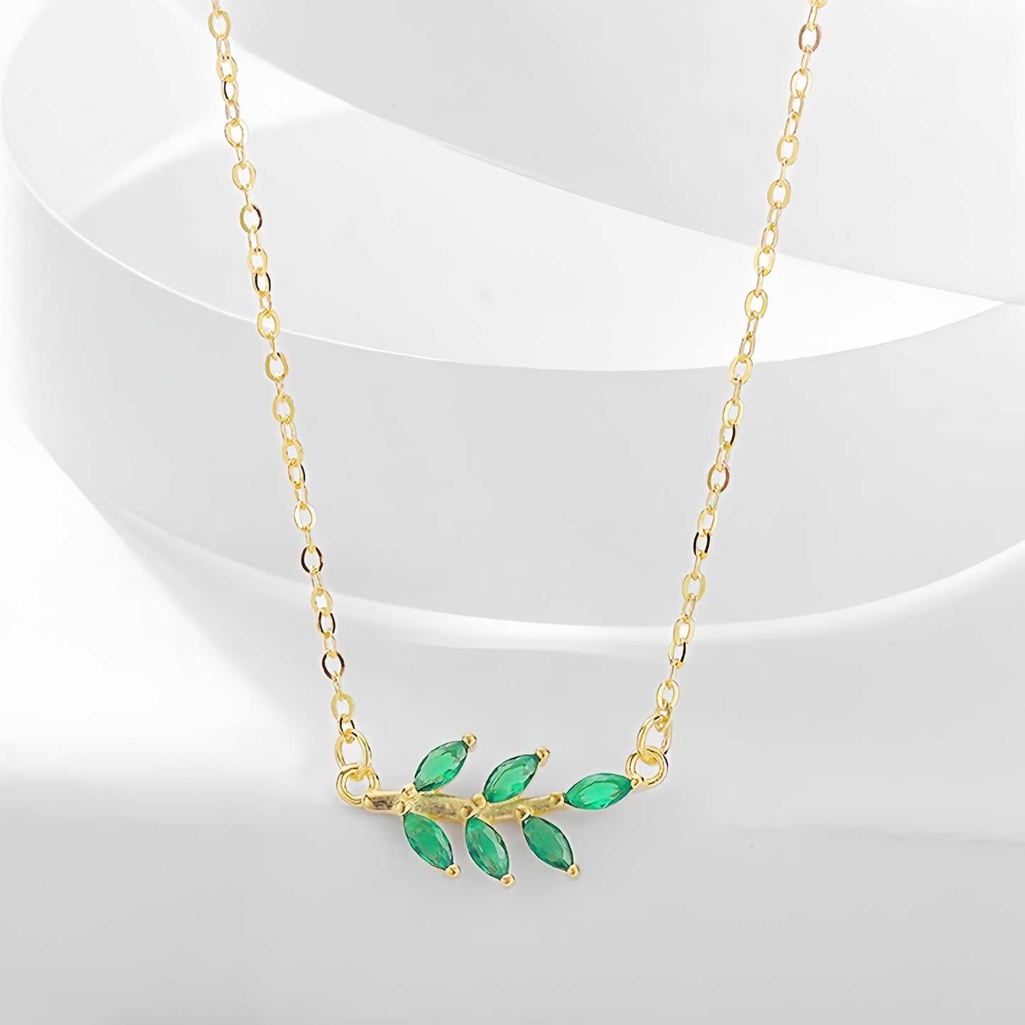 Sterling Silver Earrings Necklace Set - 925 Silver  with Green Design