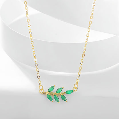 Sterling Silver Earrings Necklace Set -  with Green leaves Design