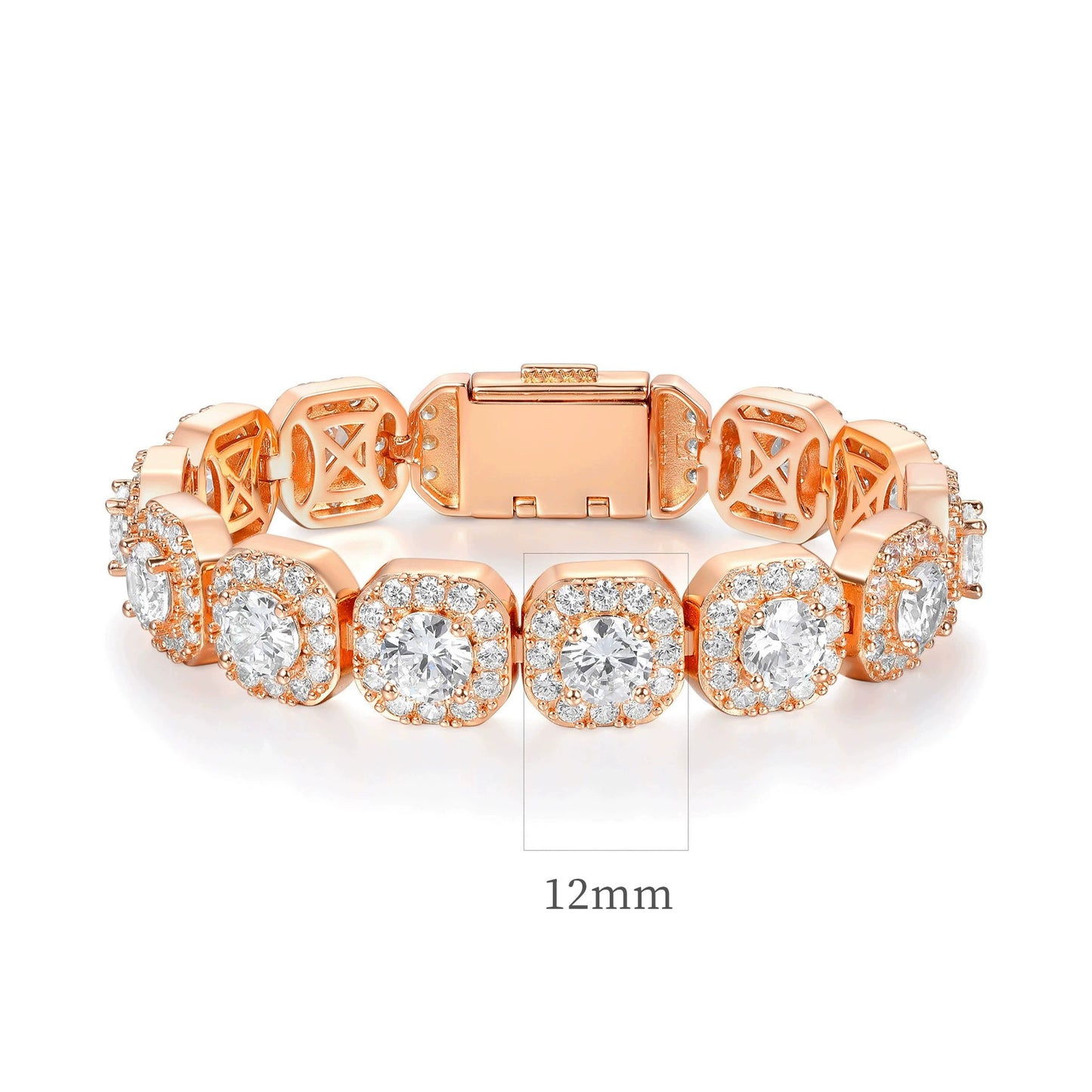 12mm Super Sparkling Zirconia Wide Face Tennis Bracelet Flip-Top Men's Jewelry