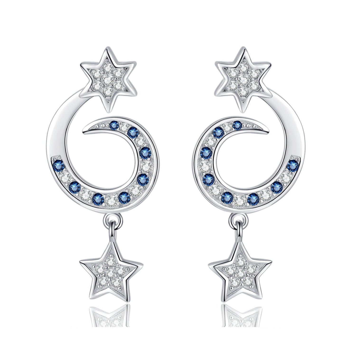 925 sterling silver star and moon earrings women