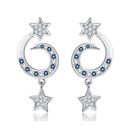 925 sterling silver star and moon earrings women