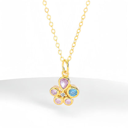 S925 Flower of Happiness Silver Earrings Pendant Necklace Flower Jewelry Set