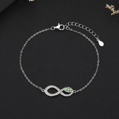 Adjustable Sterling Silver Infinity Bracelet with Leaf Design