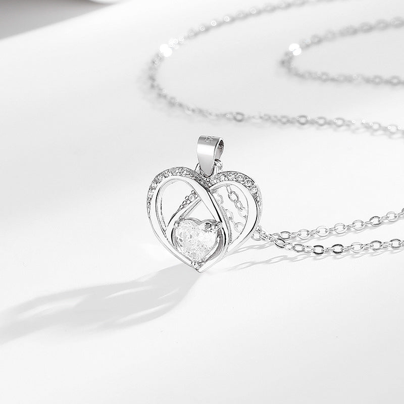 925 Sterling Silver Heart Necklace with CZ Pendant