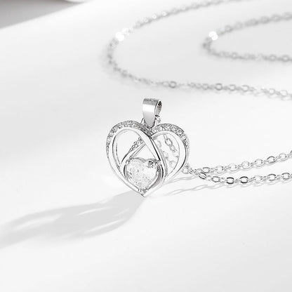 S925 Sweet Diamond Heart Pendant Silver Necklace