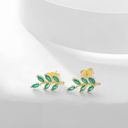 Sterling Silver Earrings Necklace Set -  with Green leaves Design