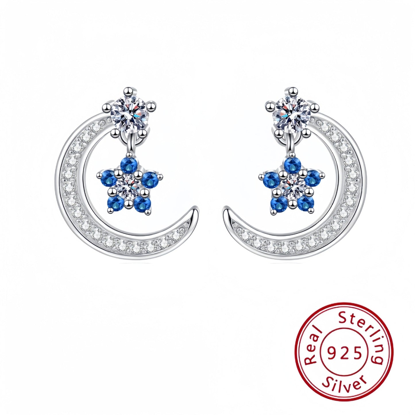 s925 Sterling Silver Star Moon Earrings
