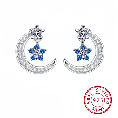 s925 Sterling Silver Star Moon Earrings