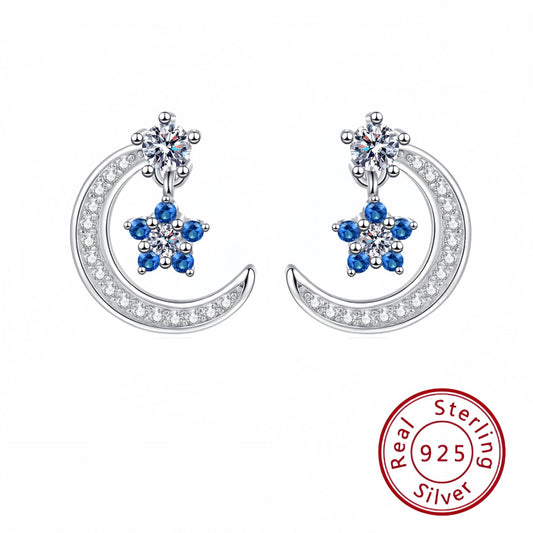 s925 Sterling Silver Star Moon Earrings