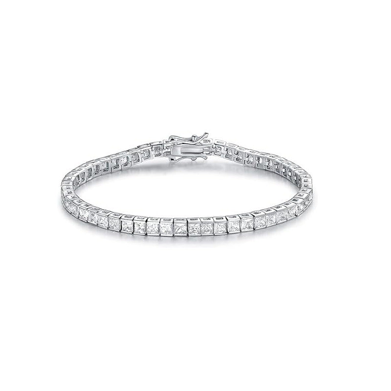 3x3 Square Zircon Tennis Bracelet with Figure-Eight Clasp, Unisex