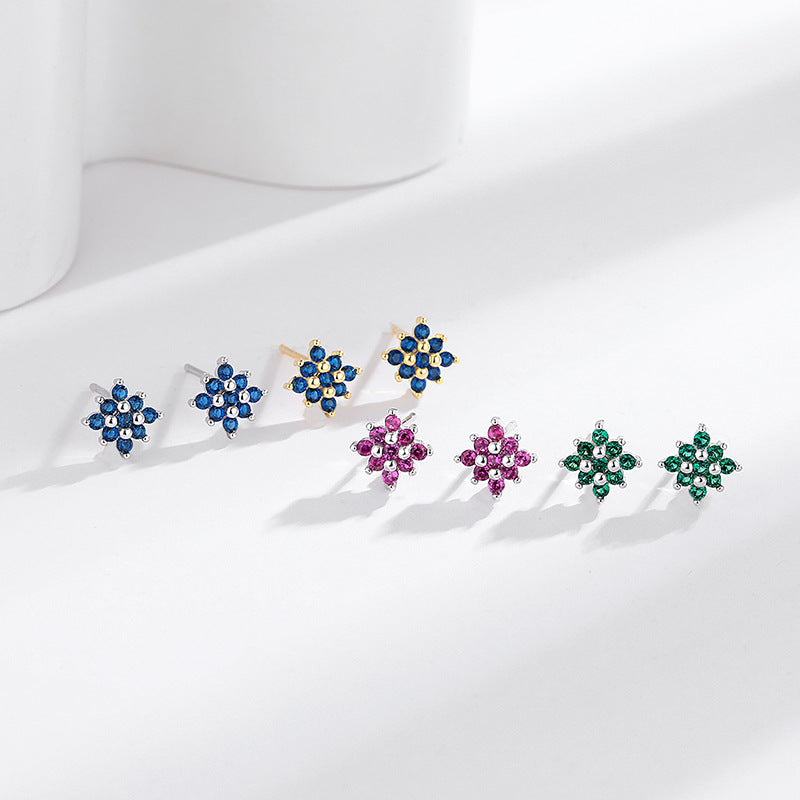 s925 sterling silver geometric flower stud earrings