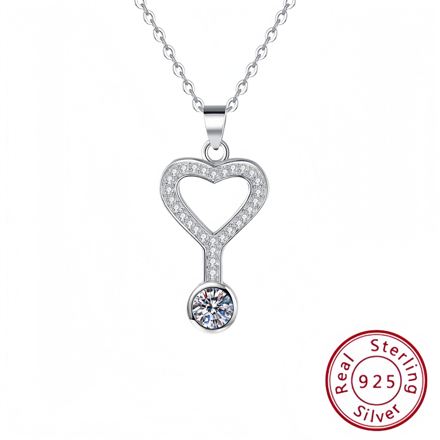 s925 Sterling Silver Heart Pendant Necklace  Love Heart