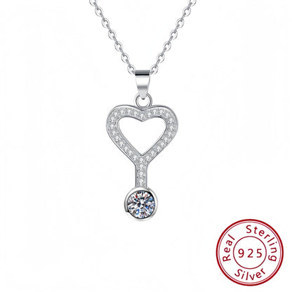 S925 Diamond Heart Set Key Pendant Silver Necklace Women's