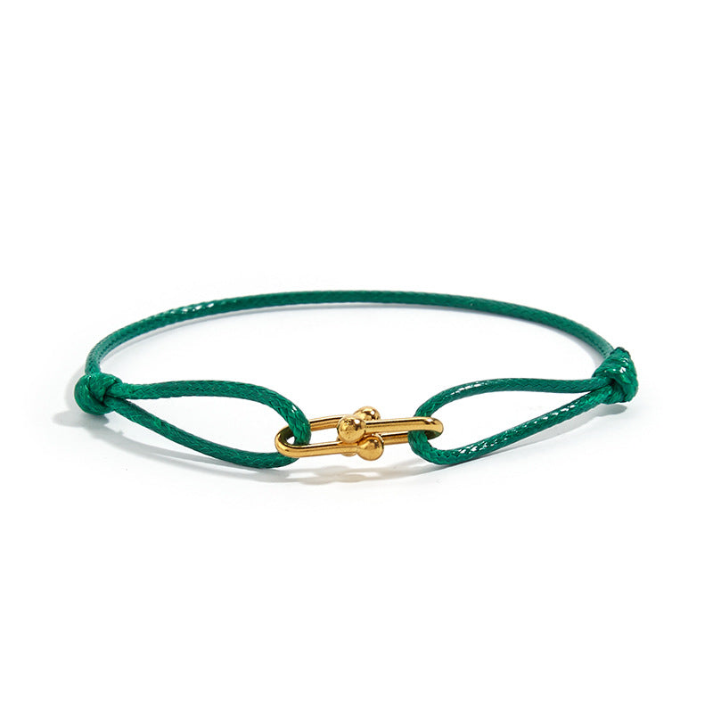 Hand-Woven Rope Bracelet with Horseshoe Clasp