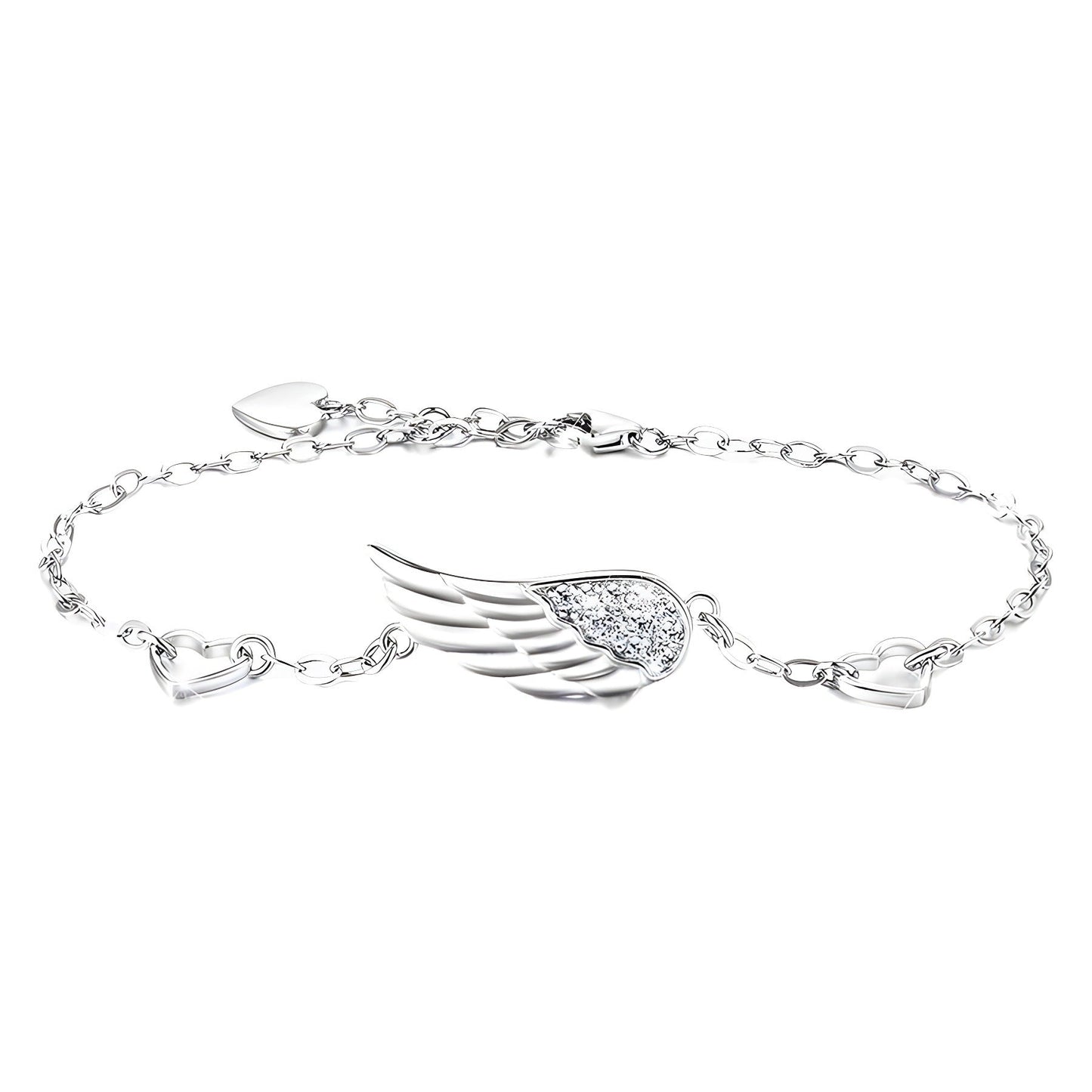 925 Sterling Silver Diamond Heart Wing Bracelet