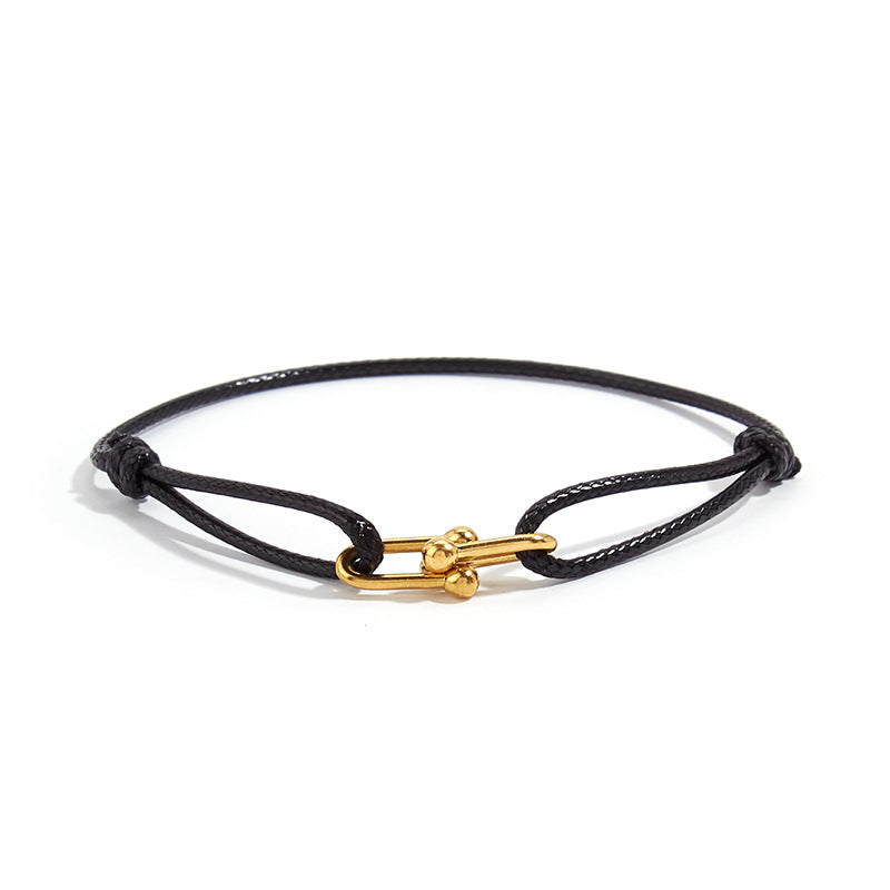 Hand-Woven Rope Bracelet with Horseshoe Clasp