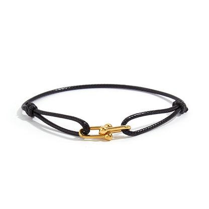 Hand-Woven Rope Bracelet with Horseshoe Clasp