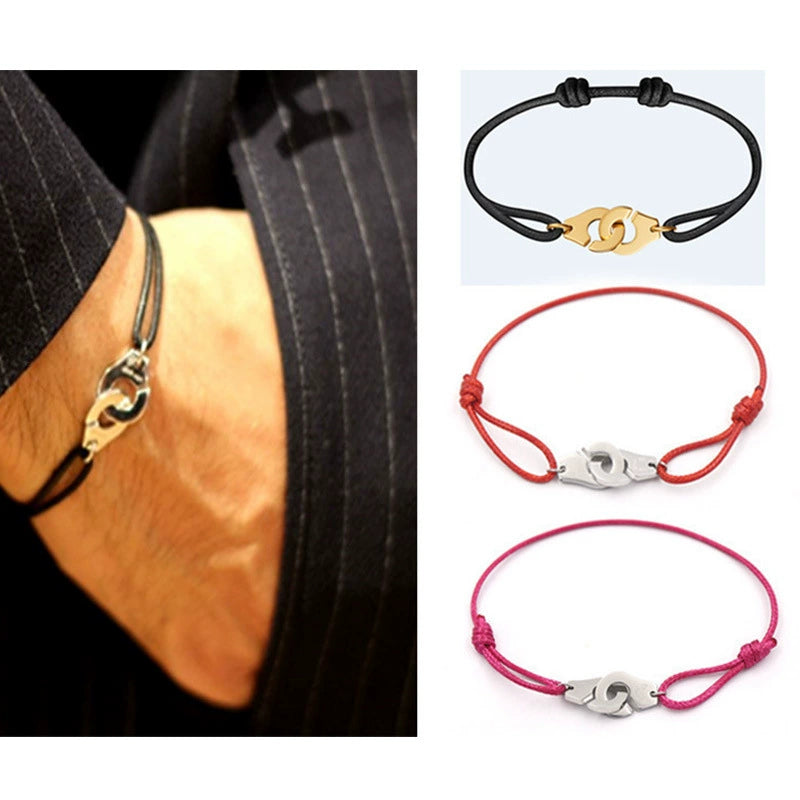 Colorful Braided Waxed Rope Handcuff Bracelet