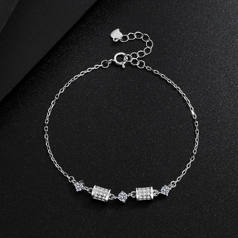 Adjustable Sterling Silver Diamond Bracelet with Peach-Shaped Endpiece