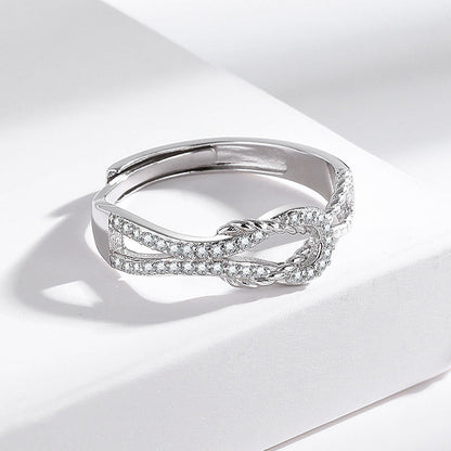 S925 Diamond Intertwined Silver Ring - Adjustable