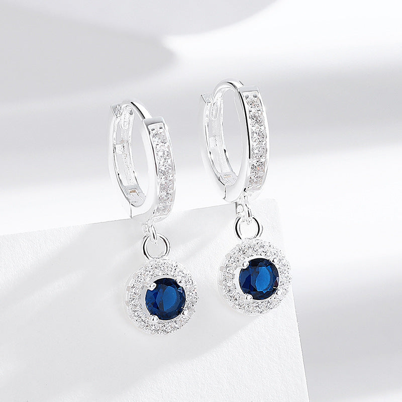 925 Sterling Silver Diamond Pendant Earrings - Round Design