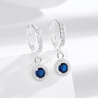 925 Sterling Silver Diamond Pendant Earrings - Round Design