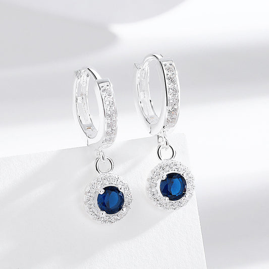 925 Sterling Silver Diamond Pendant Earrings - Round Design