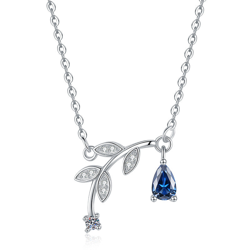 S925 Silver Bud Leaf Diamond Necklace