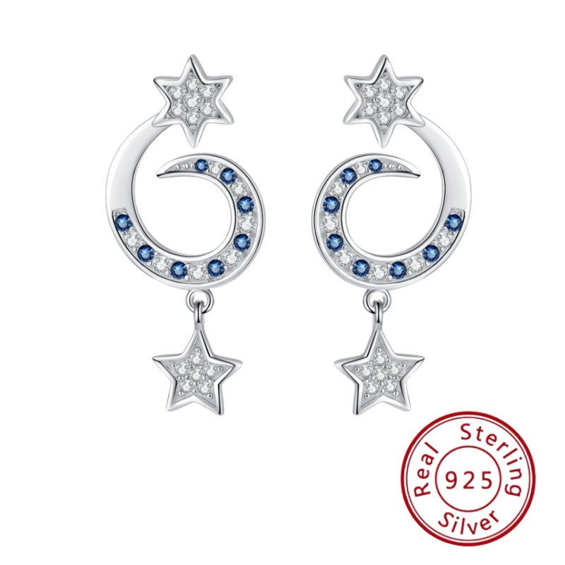 925 sterling silver star and moon earrings women