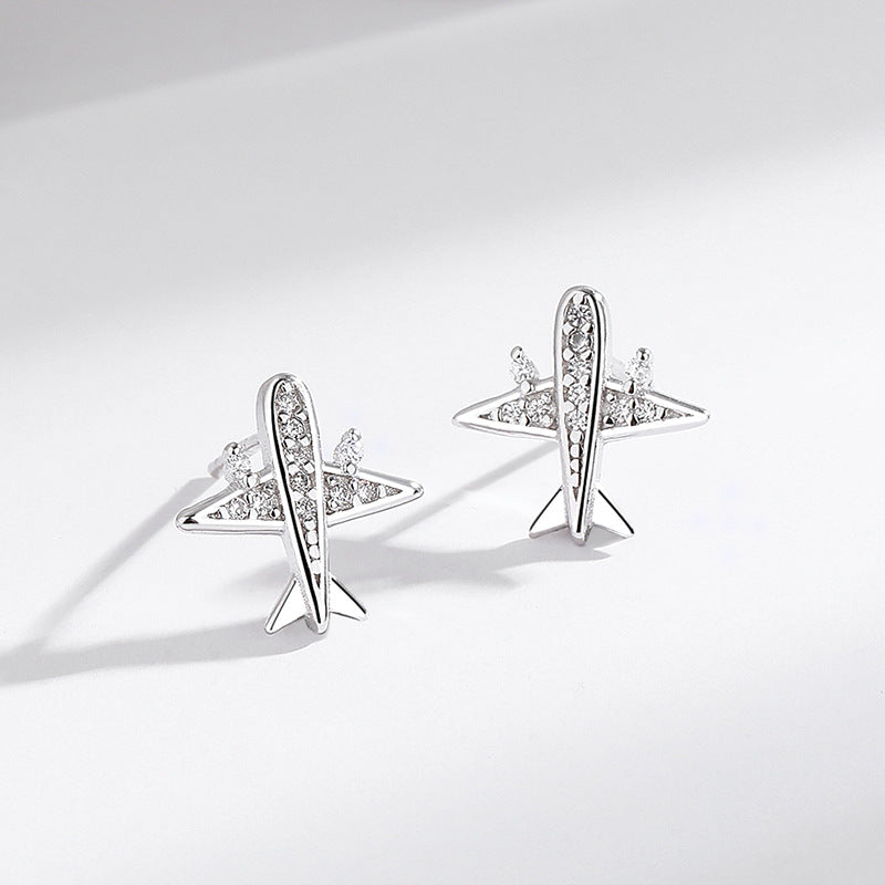 s925 Sterling Silver Airplane Earrings