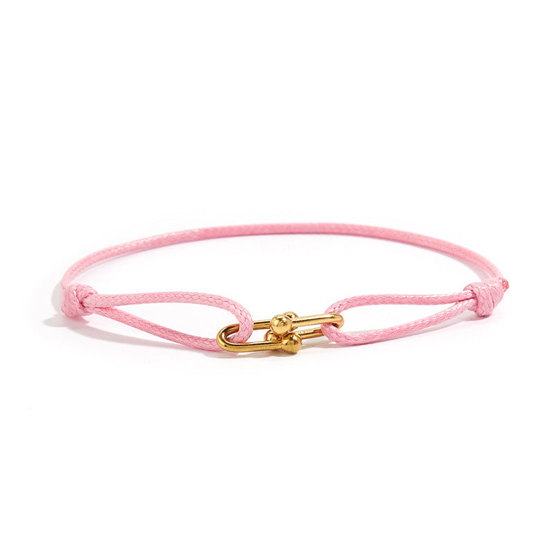 Hand-Woven Rope Bracelet with Horseshoe Clasp