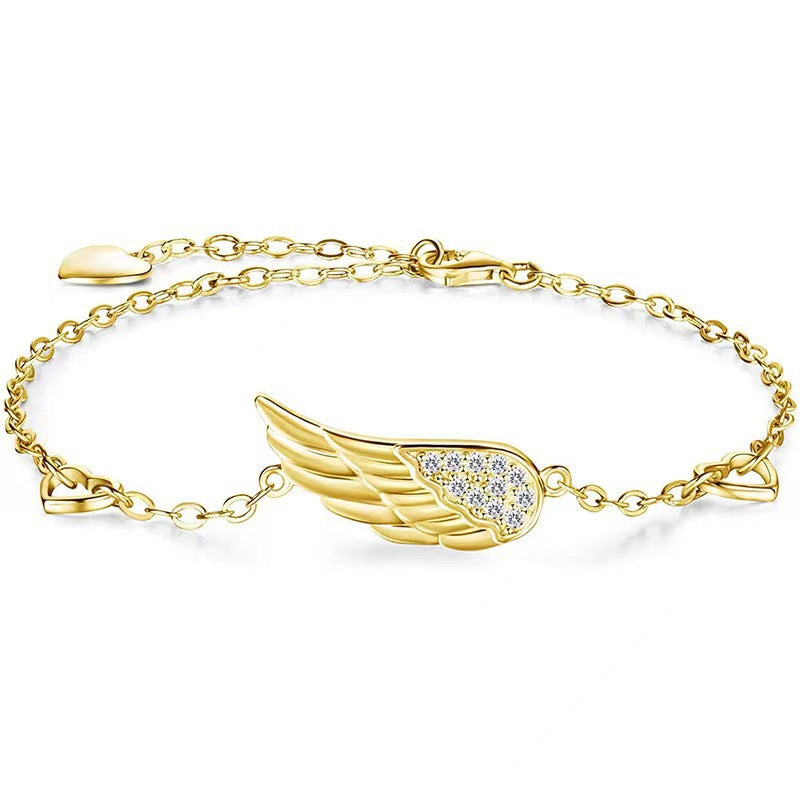 925 Sterling Silver Diamond Heart Wing Bracelet
