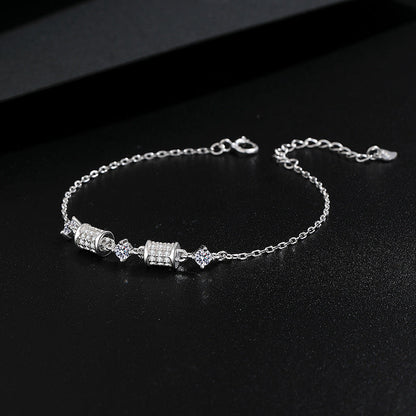 Adjustable Sterling Silver Diamond Bracelet with Peach-Shaped Endpiece