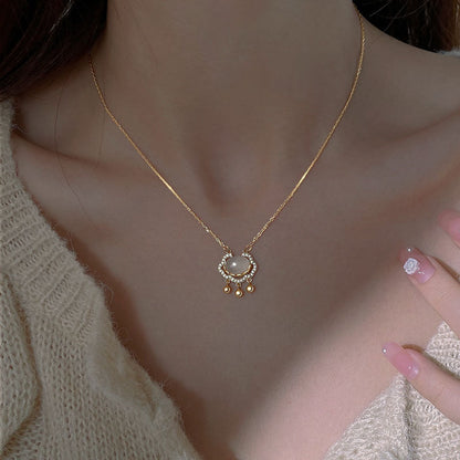 S925 Chalcedony Pendant  Silver Necklace Beaded Accent