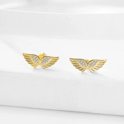 S925 Sterling Silver Angel wings Necklace Earrings Set with Zircon