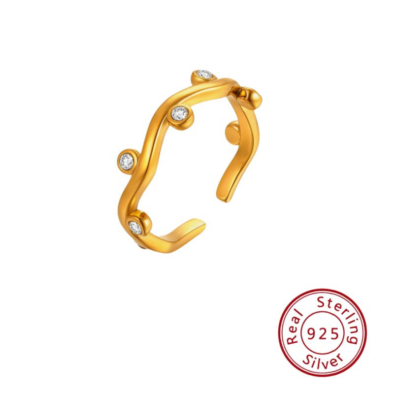 s925 Sterling Silver Diamond Wave Ring Open women