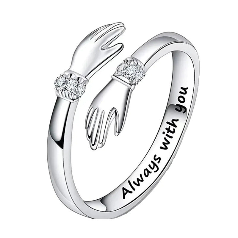 S925 Sterling Silver Hug Ring - with Diamonds