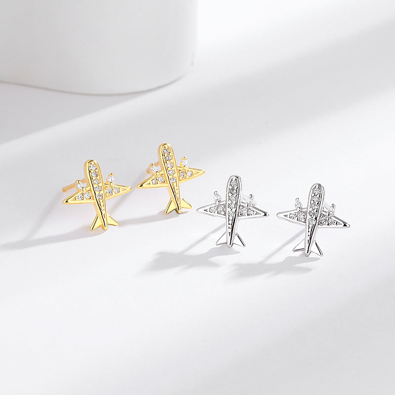 s925 Sterling Silver Airplane Earrings