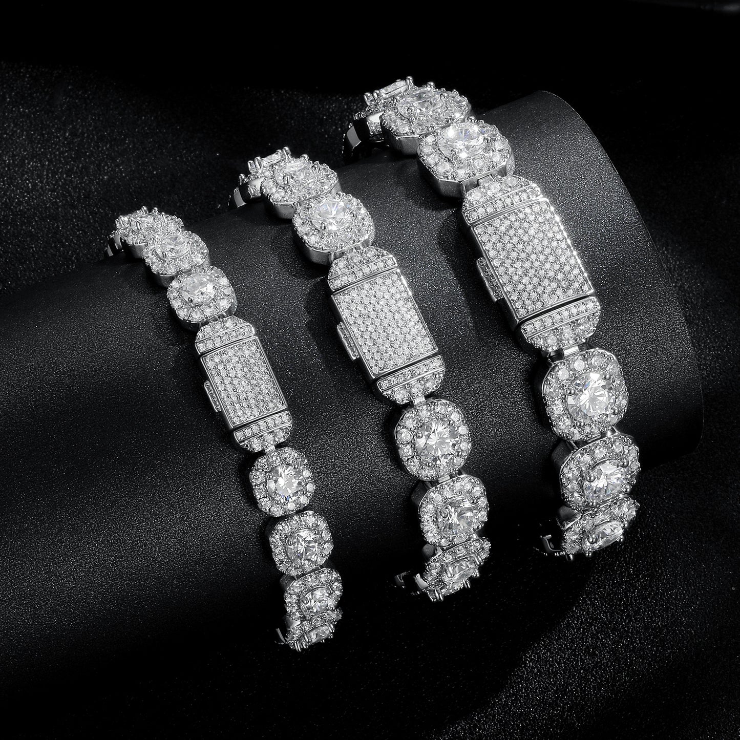 12mm Super Sparkling Zirconia Wide Face Tennis Bracelet Flip-Top Men's Jewelry