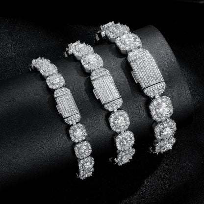 12mm Super Sparkling Zirconia Wide Face Tennis Bracelet Flip-Top Men's Jewelry