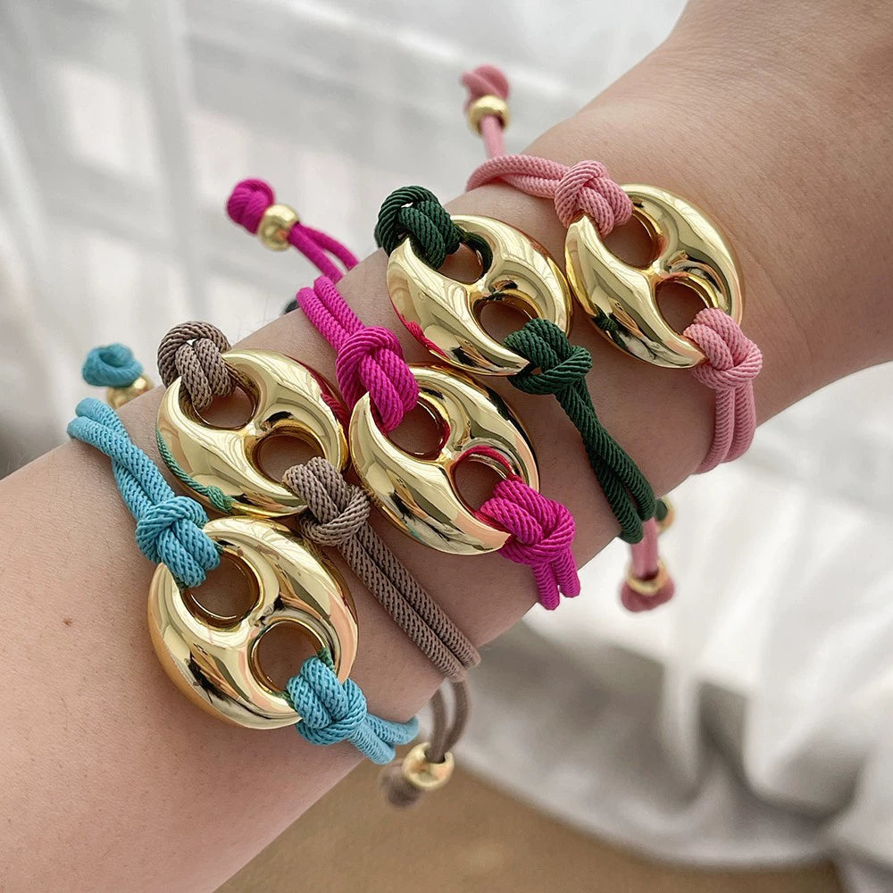 Adjustable Bean Double-Layer Braided Cord Pig Nose Bracelet