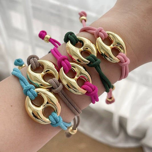 Adjustable Bean Double-Layer Braided Cord Pig Nose Bracelet