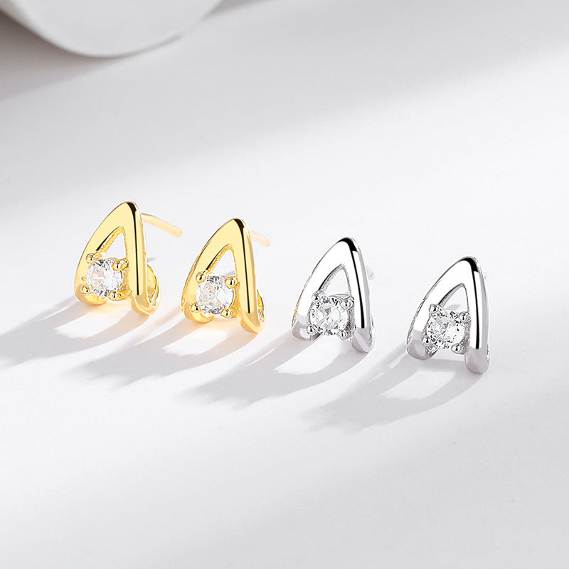 925 Silver Letter A Earrings - Fashionable Diamond Studs for Daily Commuting